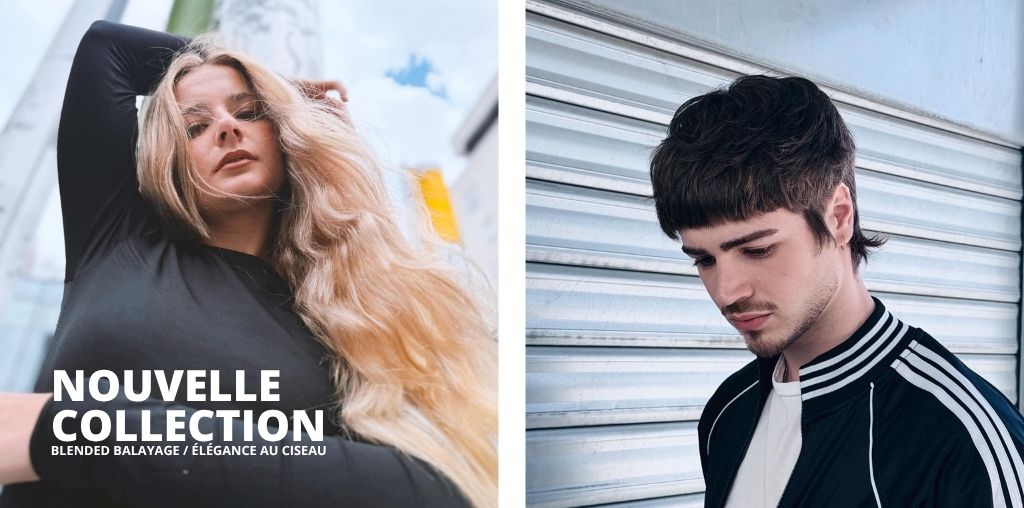 Bannière Cyléa Formations présentant la nouvelle collection de stages Blended Bold et Élégance aux ciseaux, avec visuels de coiffures tendances homme et femme.